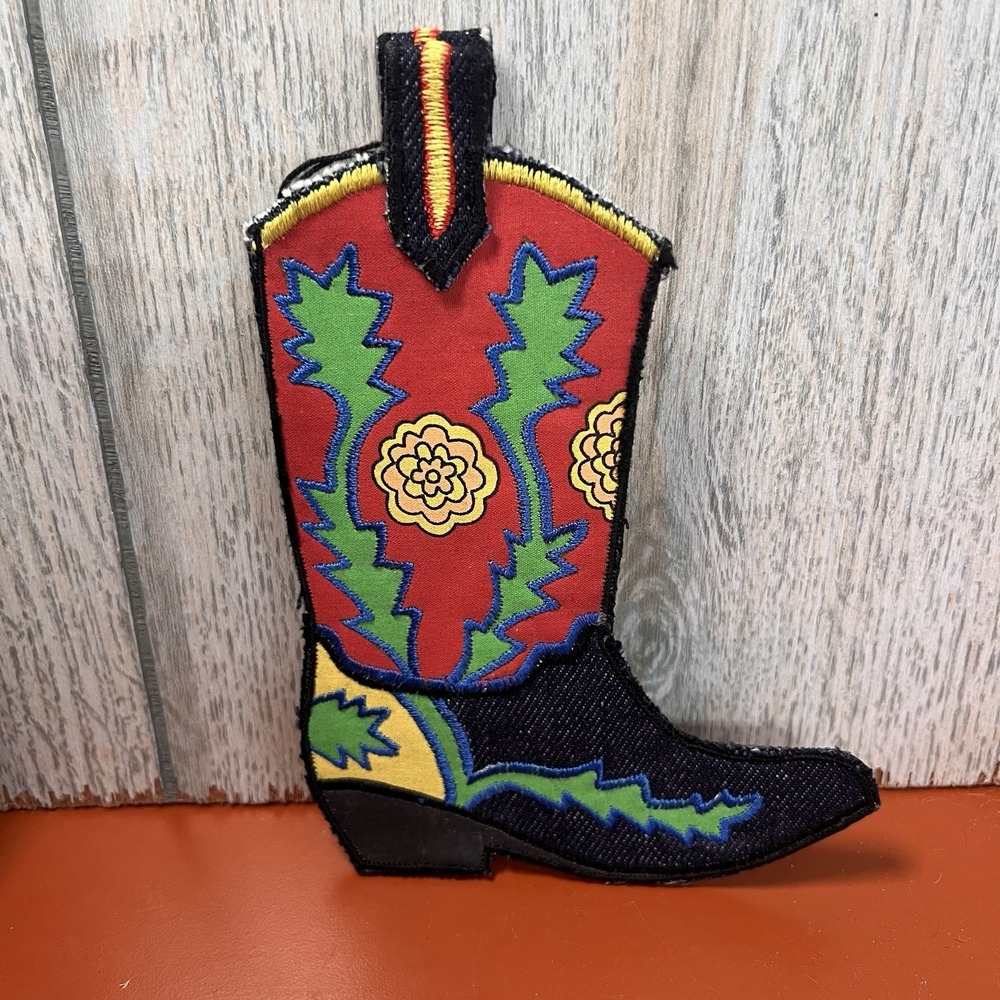 Vtg Embroidered Cowboy Boot Ornament Christmas Country Western 6"